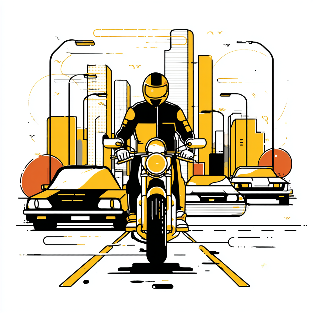 Motociclist în trafic